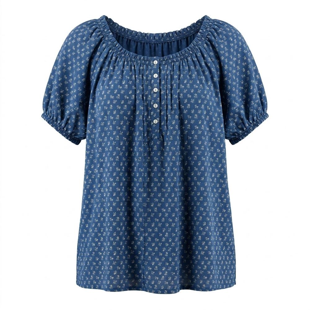 Chaps Blue Floral Peasant Blouse